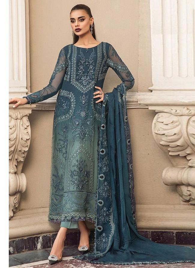 Organza Blue Eid Wear Embroidery Work Pakistani Suit